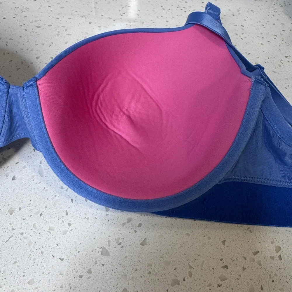 Victoria's Secret PINK Wear Everywhere T-Shirt Bra Blue Pink 38D Underwire Logo